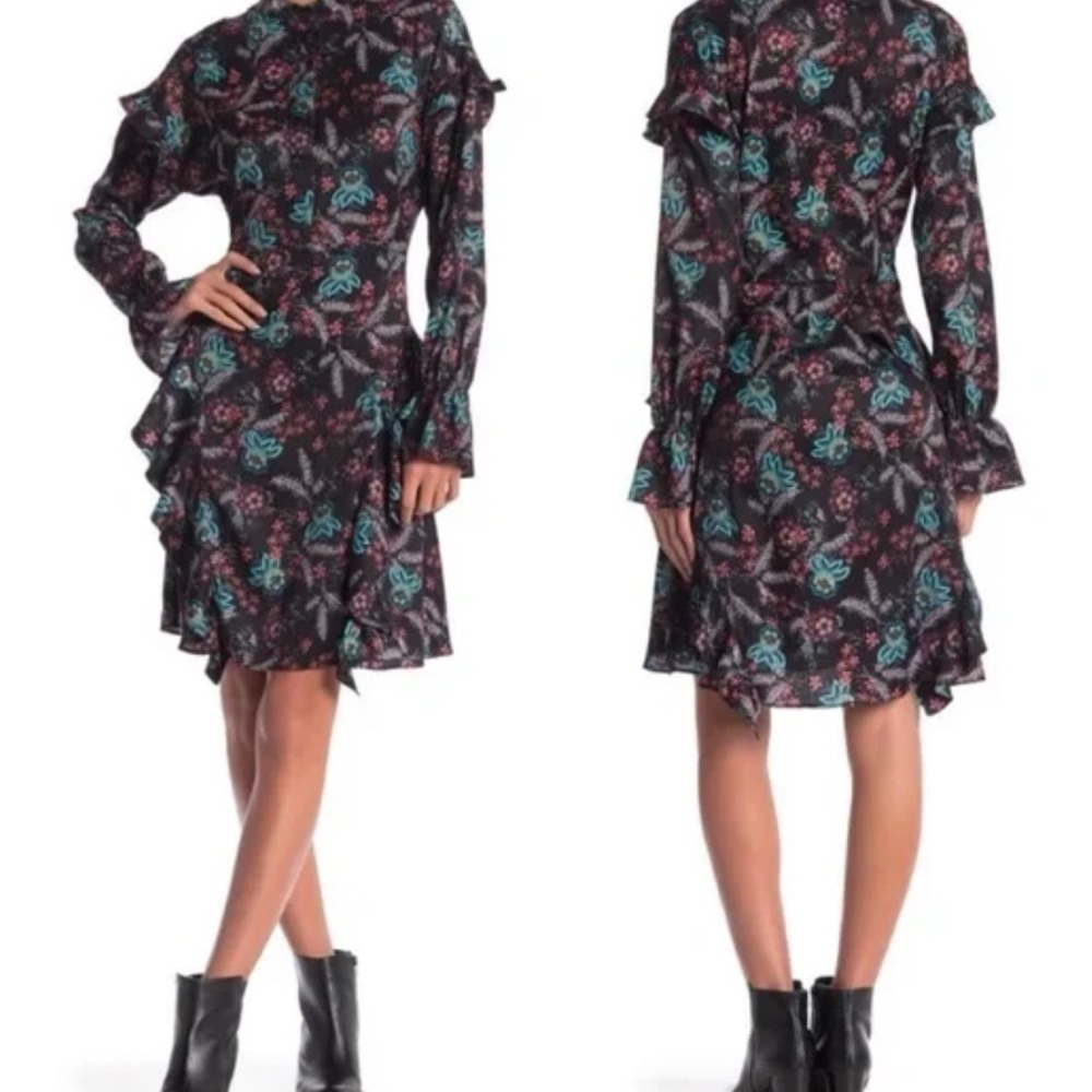 Walter Baker Size 8 Fiona Mock Neck Floral Ruffle Dress